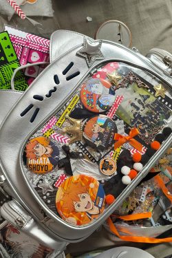 Y2K Japan Silver Cat Pin Backpack