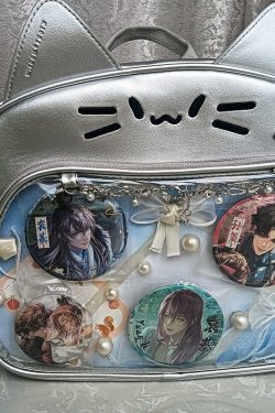 Y2K Japan Silver Cat Pin Backpack