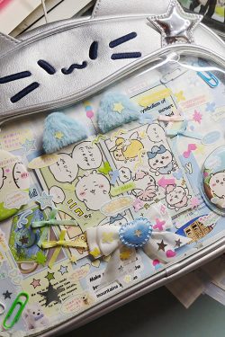 Y2K Japan Silver Cat Pin Backpack