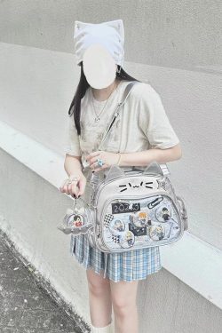 Y2K Japan Silver Cat Pin Backpack