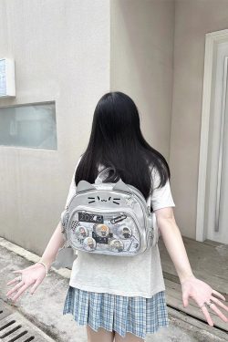Y2K Japan Silver Cat Pin Backpack