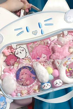 Y2K Japan Silver Cat Pin Backpack