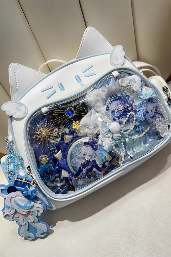 Y2K Japan Silver Cat Pin Backpack