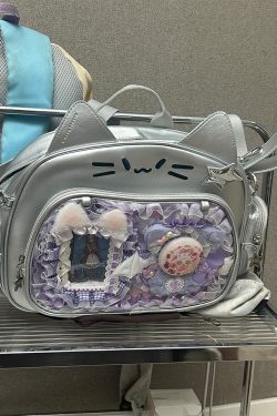 Y2K Japan Silver Cat Pin Backpack