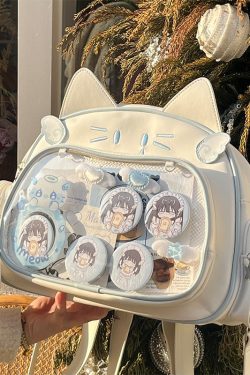 Y2K Japan Silver Cat Pin Backpack