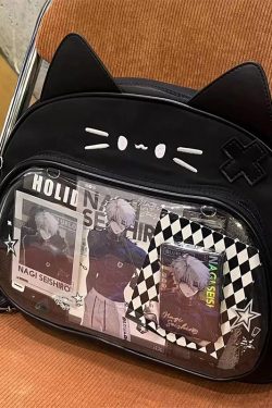 Y2K Japan Silver Cat Pin Backpack
