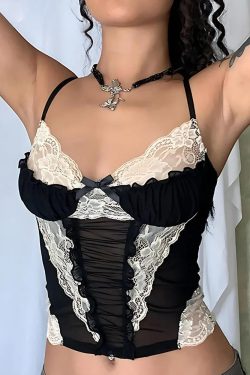 Y2K Lace Sheer Cropped Top