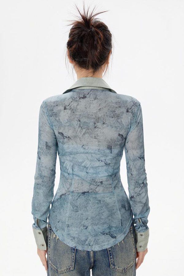 Y2K Lace Up Sheer Shirt