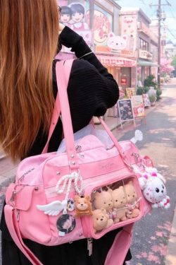 Y2K Leopard Ita Tote Bag Lolita Transparent Crossbody Large Capacity DIY Display