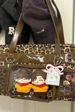 Y2K Leopard Ita Tote Bag Lolita Transparent Crossbody Large Capacity DIY Display