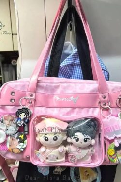 Y2K Leopard Ita Tote Bag Lolita Transparent Crossbody Large Capacity DIY Display