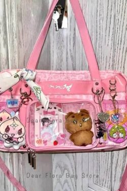 Y2K Leopard Ita Tote Bag Lolita Transparent Crossbody Large Capacity DIY Display