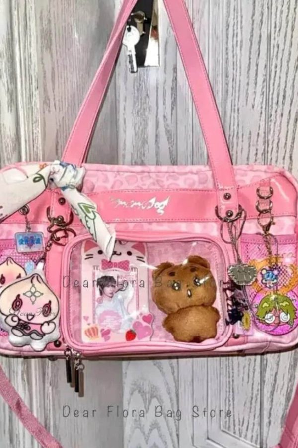 Y2K Leopard Ita Tote Bag Lolita Transparent Crossbody Large Capacity DIY Display