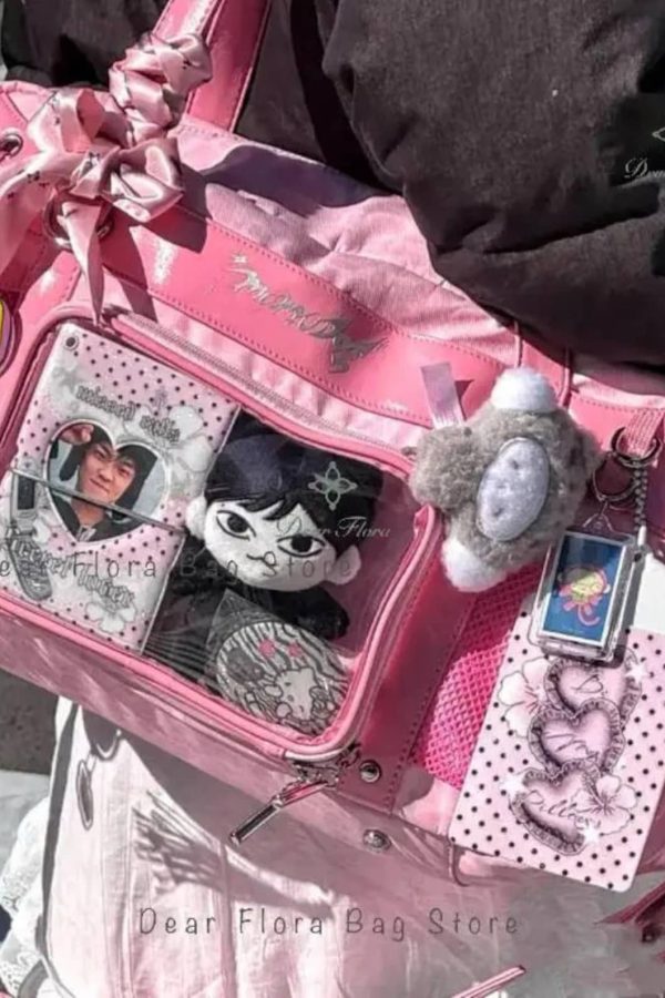 Y2K Leopard Ita Tote Bag Lolita Transparent Crossbody Large Capacity DIY Display