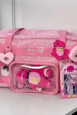 Y2K Leopard Ita Tote Bag Lolita Transparent Crossbody Large Capacity DIY Display