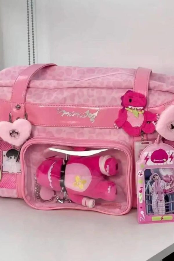Y2K Leopard Ita Tote Bag Lolita Transparent Crossbody Large Capacity DIY Display