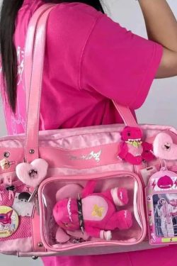 Y2K Leopard Ita Tote Bag Lolita Transparent Crossbody Large Capacity DIY Display