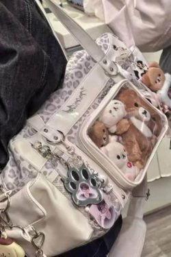 Y2K Leopard Ita Tote Bag Lolita Transparent Crossbody Large Capacity DIY Display