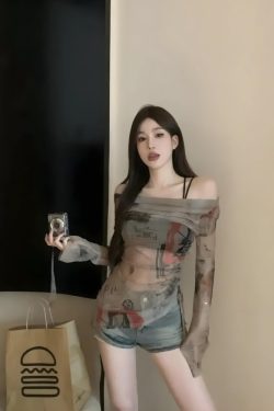 Y2K Off Shoulder Asymmetric Top