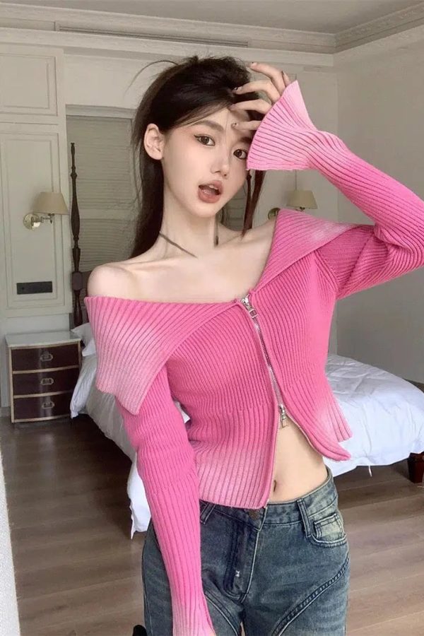 Y2K Off Shoulder Cardigan