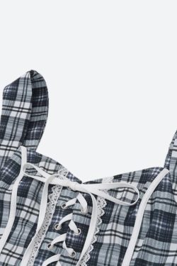 Y2K Plaid Lace Up Top