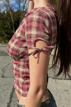 Y2K Plaid Ruffled Shirt