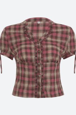 Y2K Plaid Ruffled Shirt