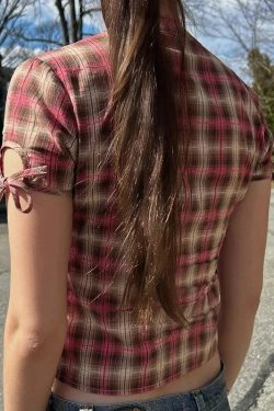 Y2K Plaid Ruffled Shirt