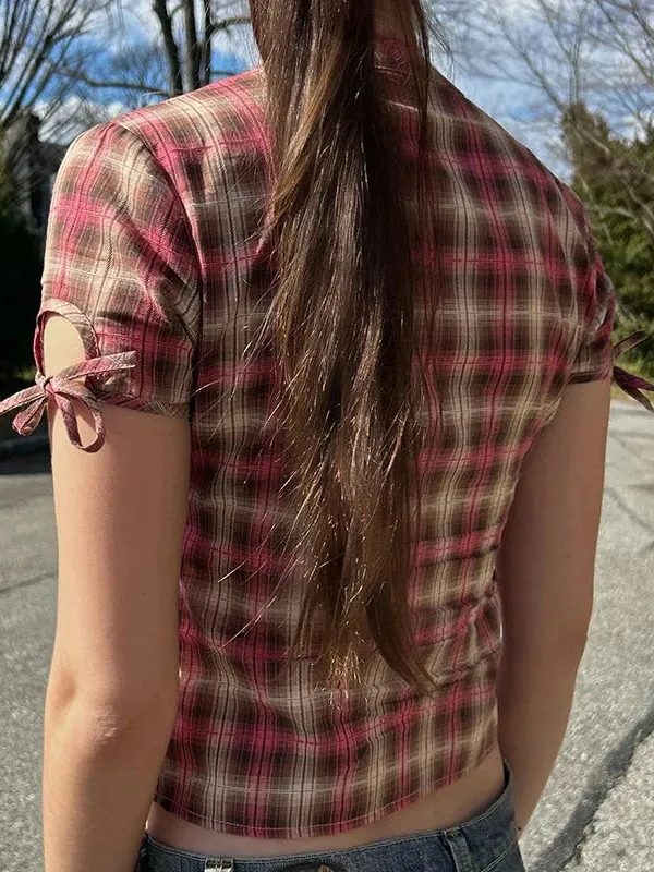 Y2K Plaid Ruffled Shirt