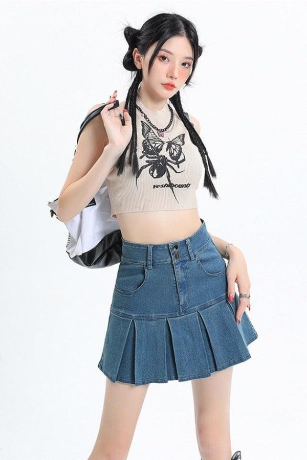 Y2K Pleated Jean Mini Skort