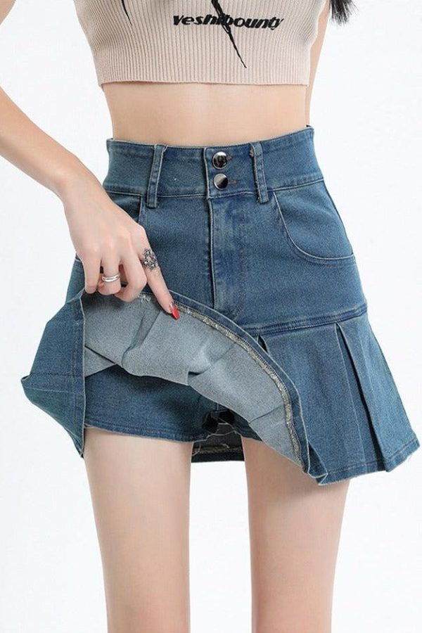 Y2K Pleated Jean Mini Skort
