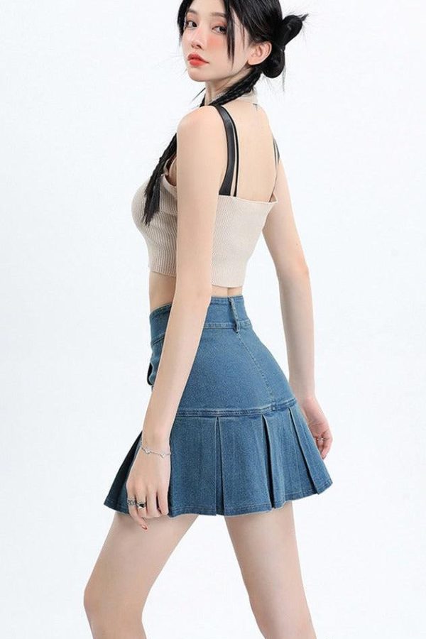 Y2K Pleated Jean Mini Skort