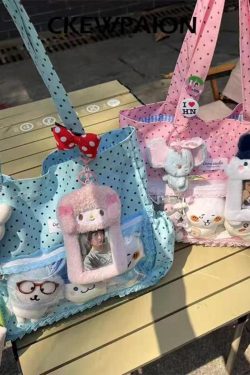 Y2K Polka Dot Ita Tote Bag Transparent Canvas Shoulder Handbag