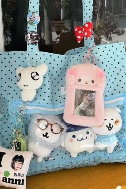 Y2K Polka Dot Ita Tote Bag Transparent Canvas Shoulder Handbag