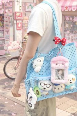 Y2K Polka Dot Ita Tote Bag Transparent Canvas Shoulder Handbag