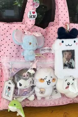 Y2K Polka Dot Ita Tote Bag Transparent Canvas Shoulder Handbag