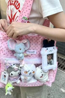 Y2K Polka Dot Ita Tote Bag Transparent Canvas Shoulder Handbag