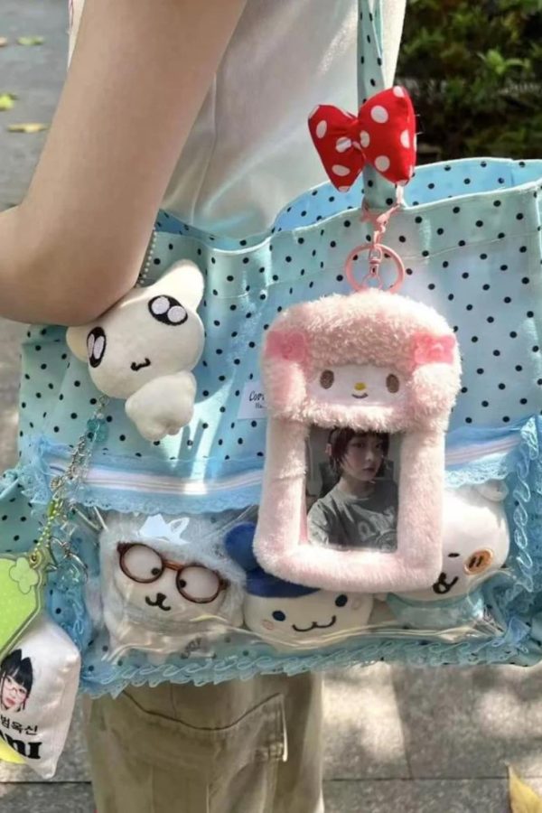 Y2K Polka Dot Ita Tote Bag Transparent Canvas Shoulder Handbag