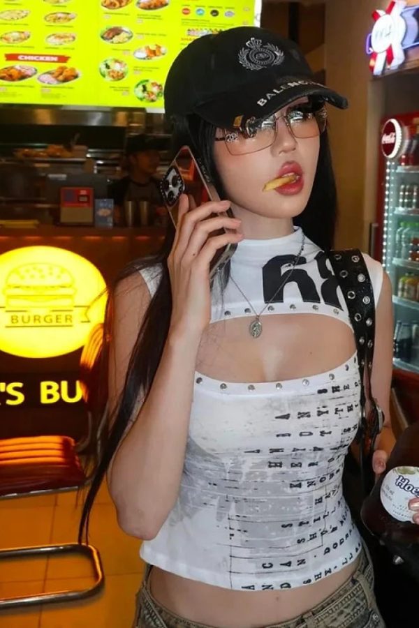 Y2K Printed Cut Out Top