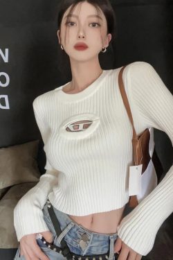 Y2K Ribbed Cropped Sweater