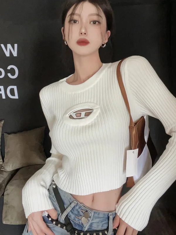 Y2K Ribbed Cropped Sweater