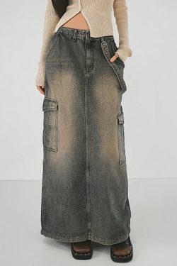Y2K Side Strap Cargo Maxi Skirt