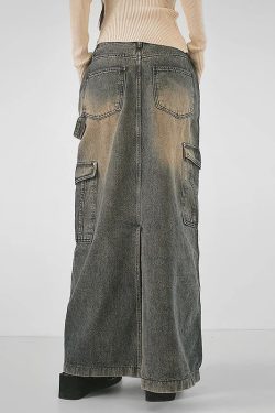 Y2K Side Strap Cargo Maxi Skirt