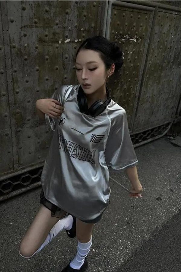 Y2K Silver Oversized Tee
