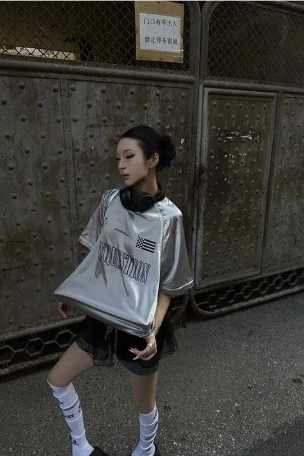 Y2K Silver Oversized Tee