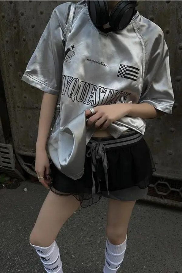 Y2K Silver Oversized Tee