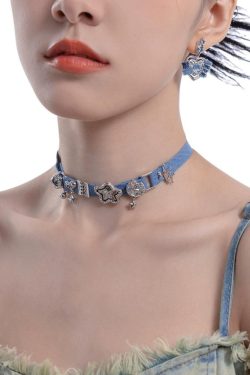 Y2K Sparkle Denim Choker Necklace