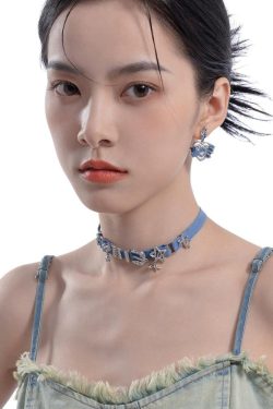 Y2K Sparkle Denim Choker Necklace