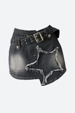 Y2K Star Asymmetric Denim Mini Skirt