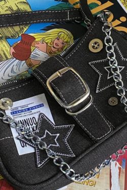 Y2K Star Denim Shoulder Bag Vintage Chain Underarm Purse